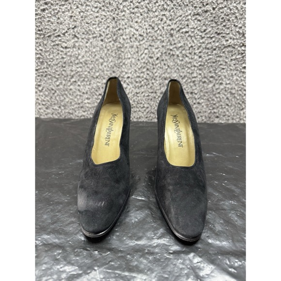 Vintage Yves Saint Laurent Pumps Size 7 M Black & Gold Suede‎ - Picture 2 of 10